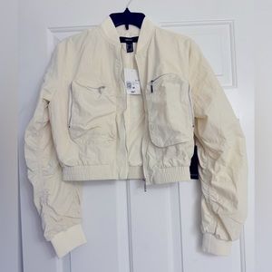 Cream Cropped Bomber Jacket size L